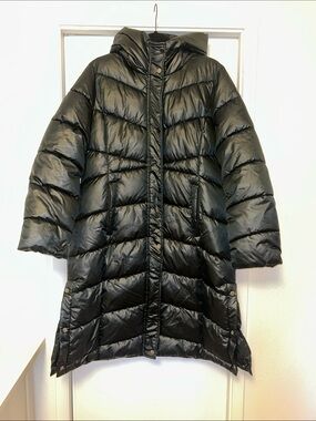 Women’s Bernardo Black Long Hooded Puffer Coat Size L